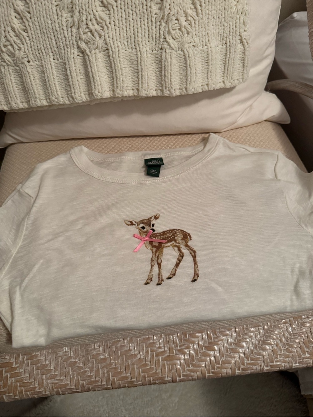 Girls' White Deer Graphic Tee with Pink Bow